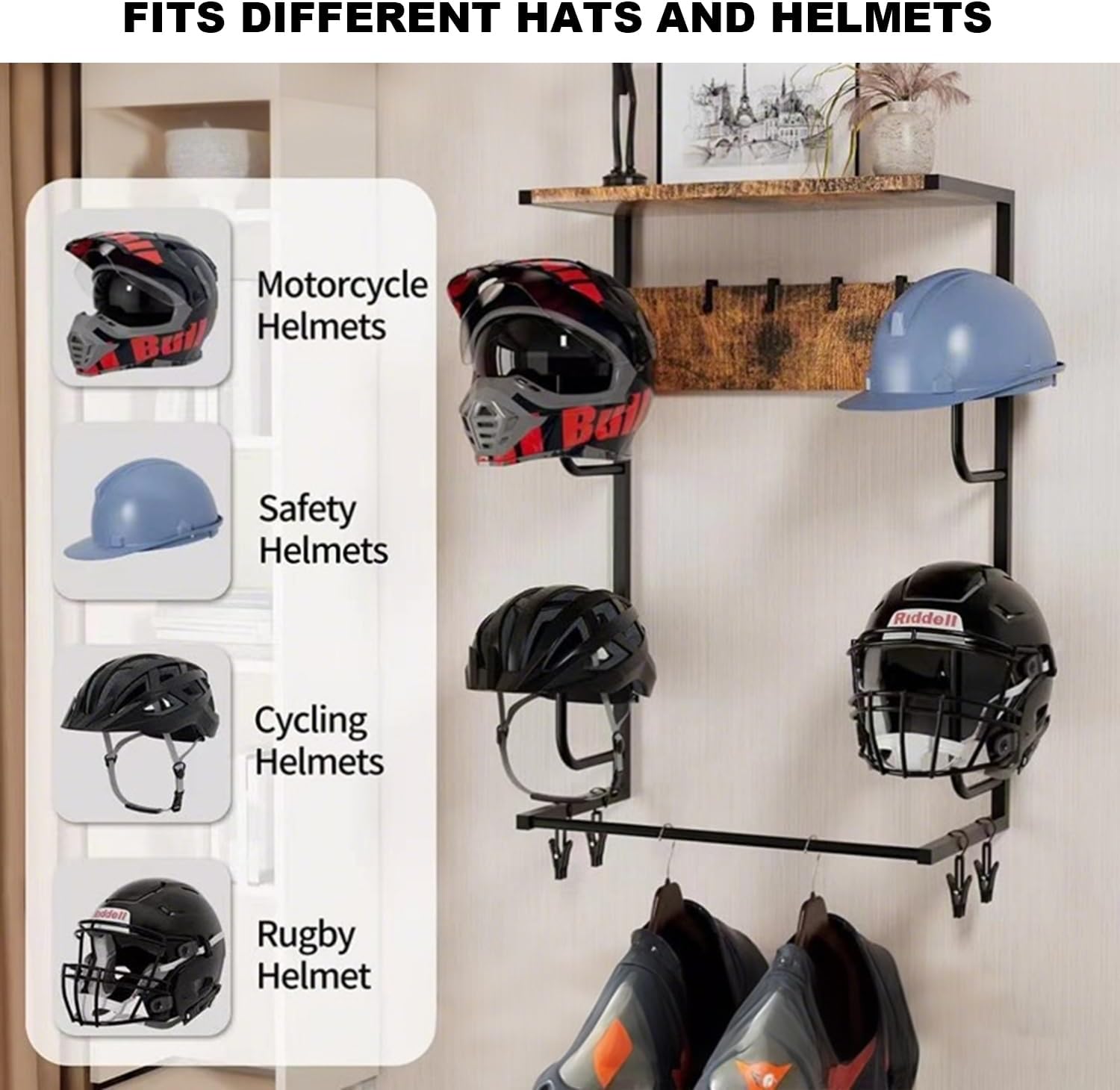 오토바이 헬멧 거치대, 벽걸이형 헬멧 랙, 4개의 장갑 - Motorcycle Gear Wall Mount 리뷰 및 가격